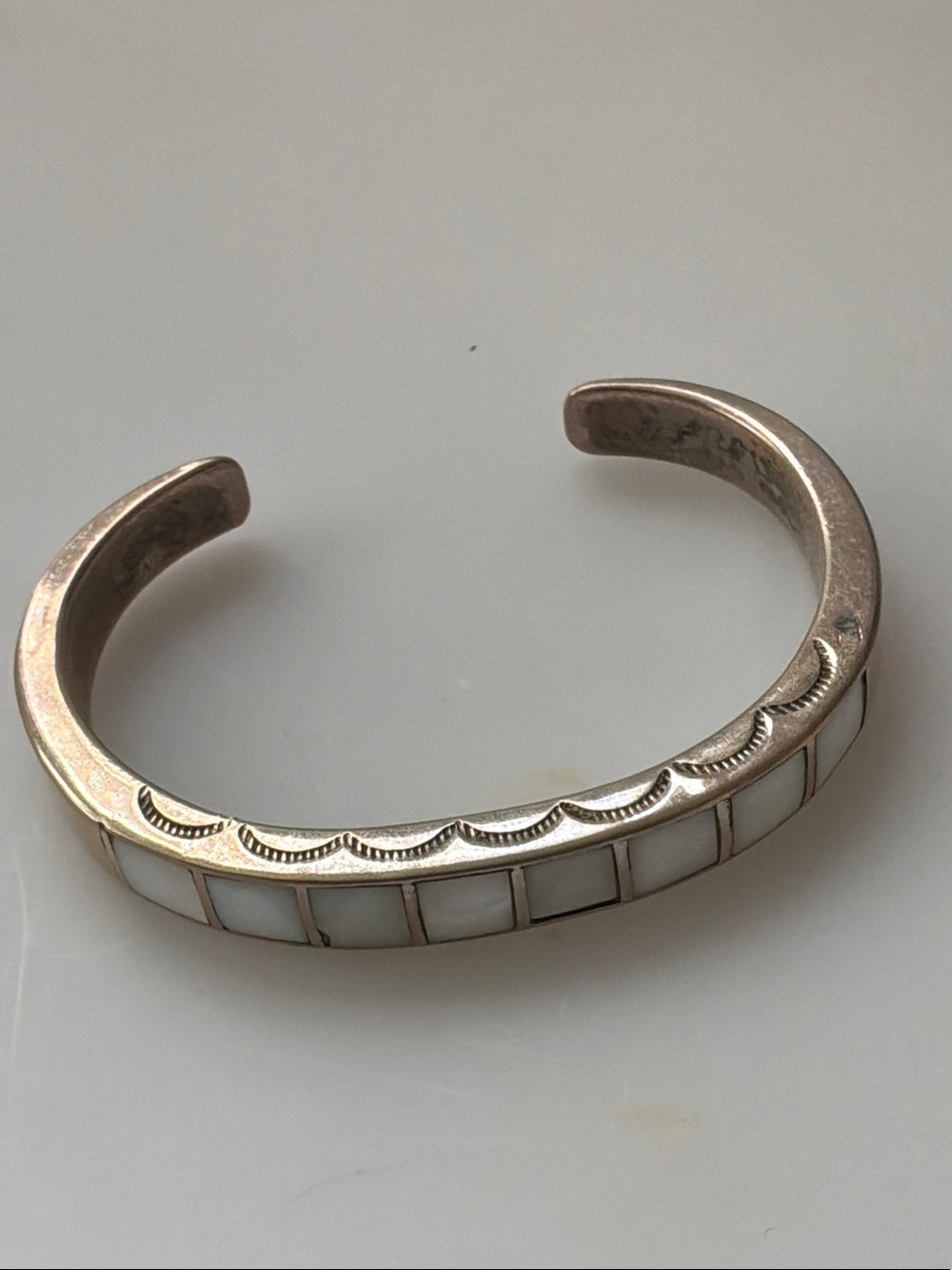 Sterling Mother of Pearl Inlay Cuff Bracelet